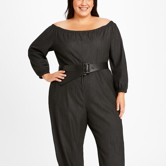 Lloyd Off-Shoulder Black Stretch Jumpsuit‎ with Pockets – Plus Size 3X - Picture 2 of 4